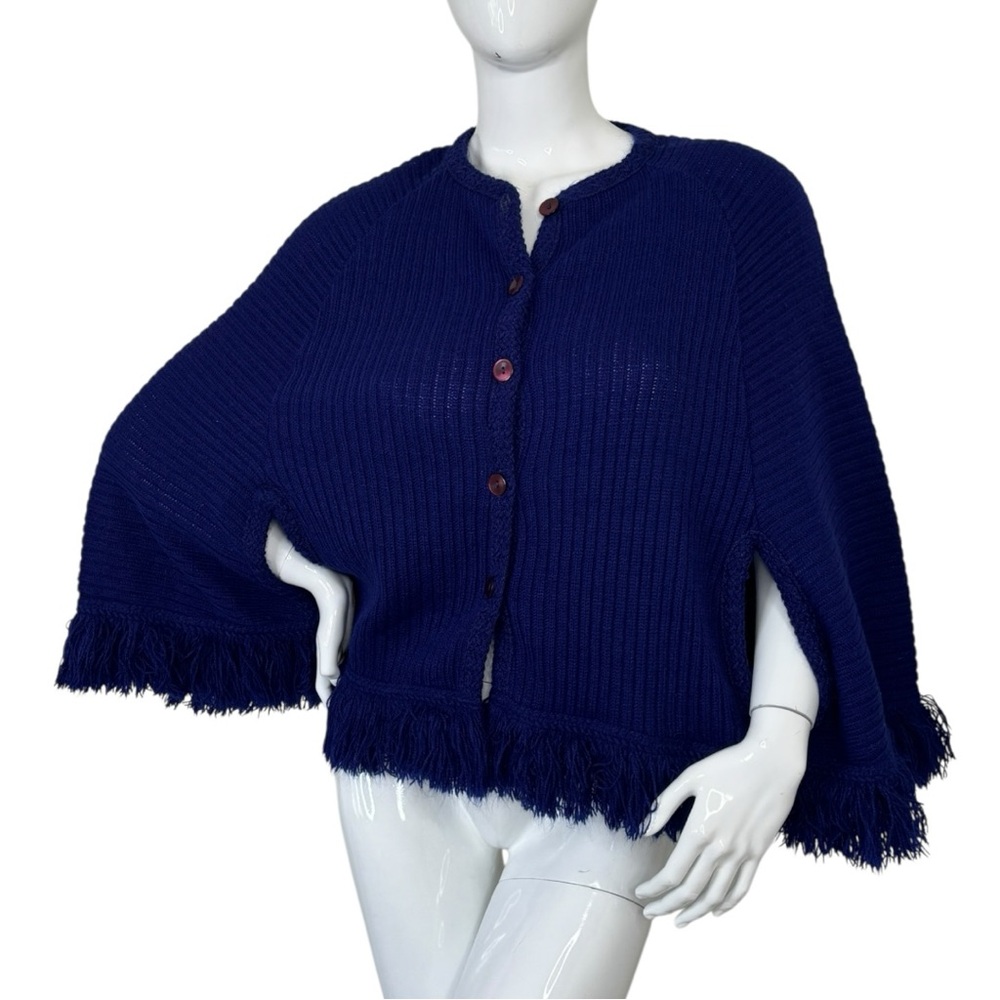 Lane Bryant vintage knit sweater top Navy Royal cape Women's Poncho Fringe plus - Picture 16 of 17
